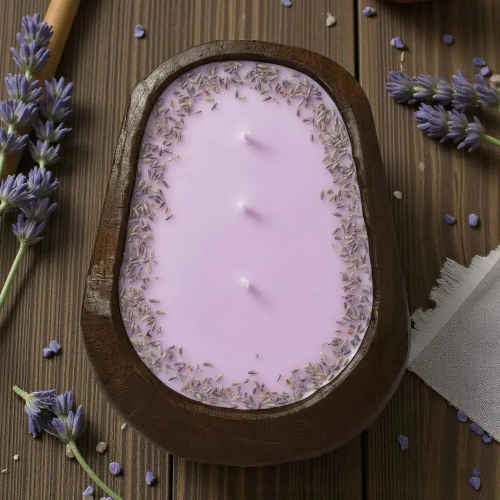 Lavender Candle in Hand-carved Bowl | Organic Soy Candle