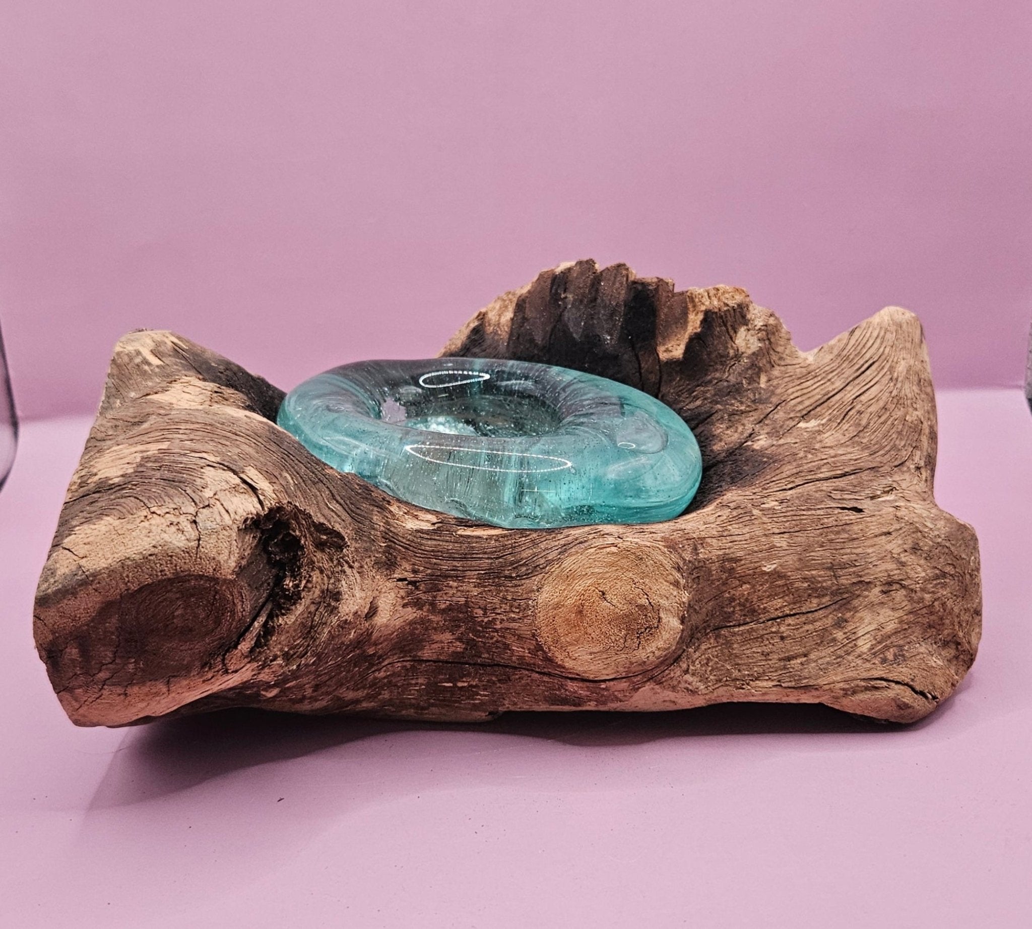 Teak Driftwood and Molten Glass Tea Light Candle Holder