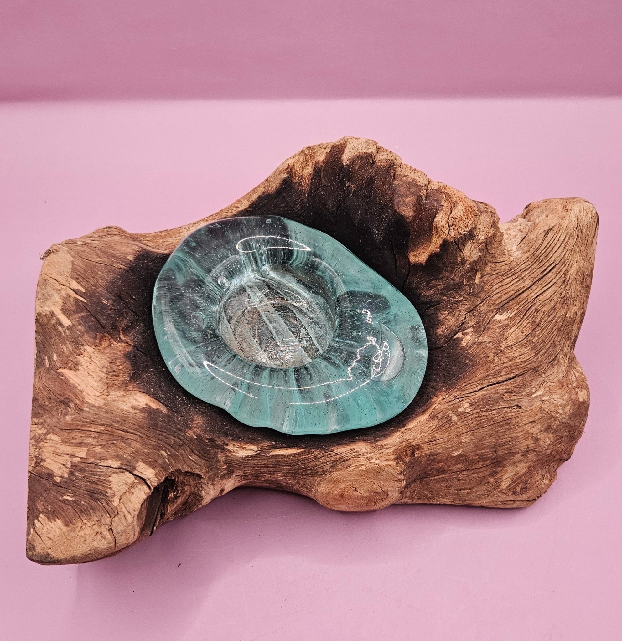 Teak Driftwood and Molten Glass Tea Light Candle Holder